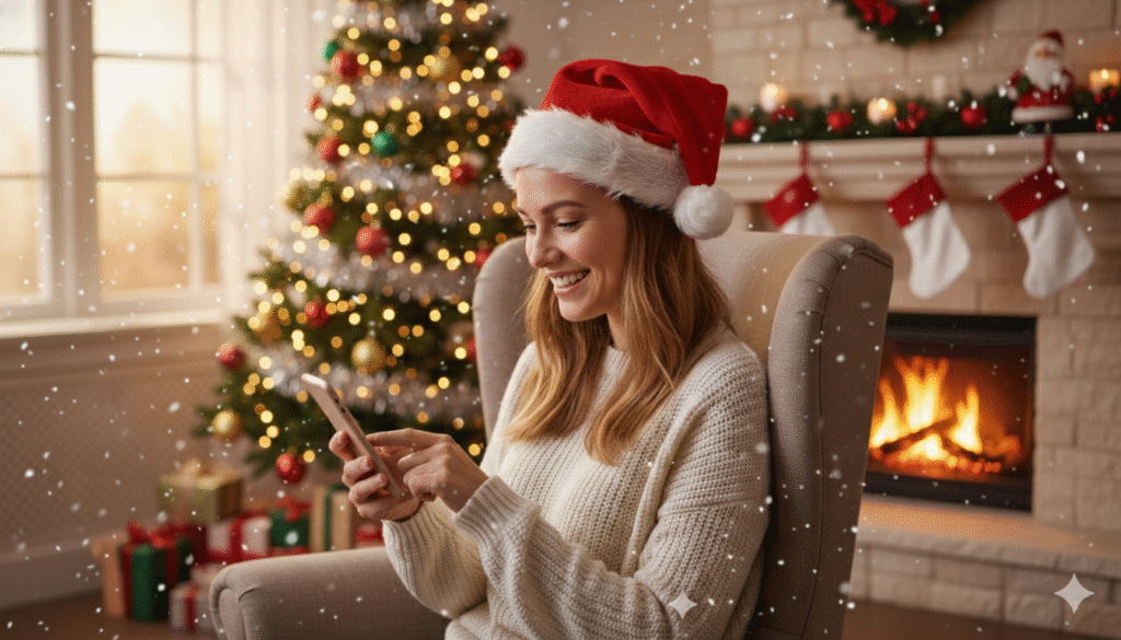 femme qui envoie sms noël