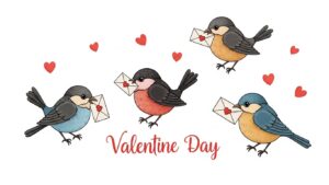 oiseaux qui ont dans leur bec des enveloppes avec des poèmes pour la saint-valentin